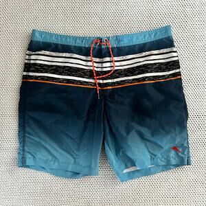 Tommy Bahama Relax Blue Orange White Stripe Swim Mesh Board Shorts 9" Inseam XL